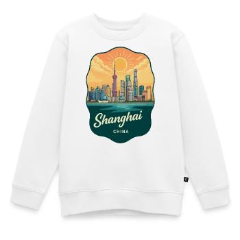 Shanghai Oriental Pearl Retro Sonnenuntergangsabzeichen - Kinder Premium Organic Sweatshirt - Weiß - Vorne - AI Model Kid Male (0cm)