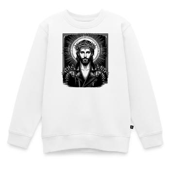 Jesus Christus mit stylischer Frisur & Lederjacke - Kinder Premium Organic Sweatshirt - Weiß - Vorne - AI Model Kid Male (0cm)