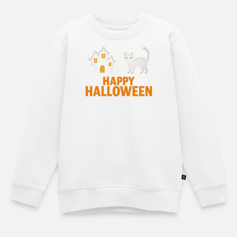 Conception de chat et de maison hantée d’Halloween - Sweat Premium enfant bio - blanc