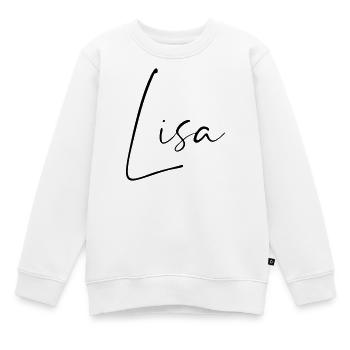 Lisa / Conception du nom de l’écriture manuscrite - Sweat Premium enfant bio - blanc - Devant - AI Model Kid Male (0cm)