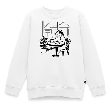 Café des chats attentionné - Sweat Premium enfant bio - blanc - Devant - AI Model Kid Male (0cm)