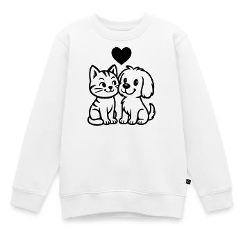 Niedlicher Hund und süße Katze mit Herz  - Kinder Premium Organic Sweatshirt - Weiß - Vorne - AI Model Kid Male (0cm)