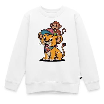 Cute Lion and Monkey – Best Friends - Kids Premium Organic Sweatshirt - white - Front - AI Model Kid Male (0cm)