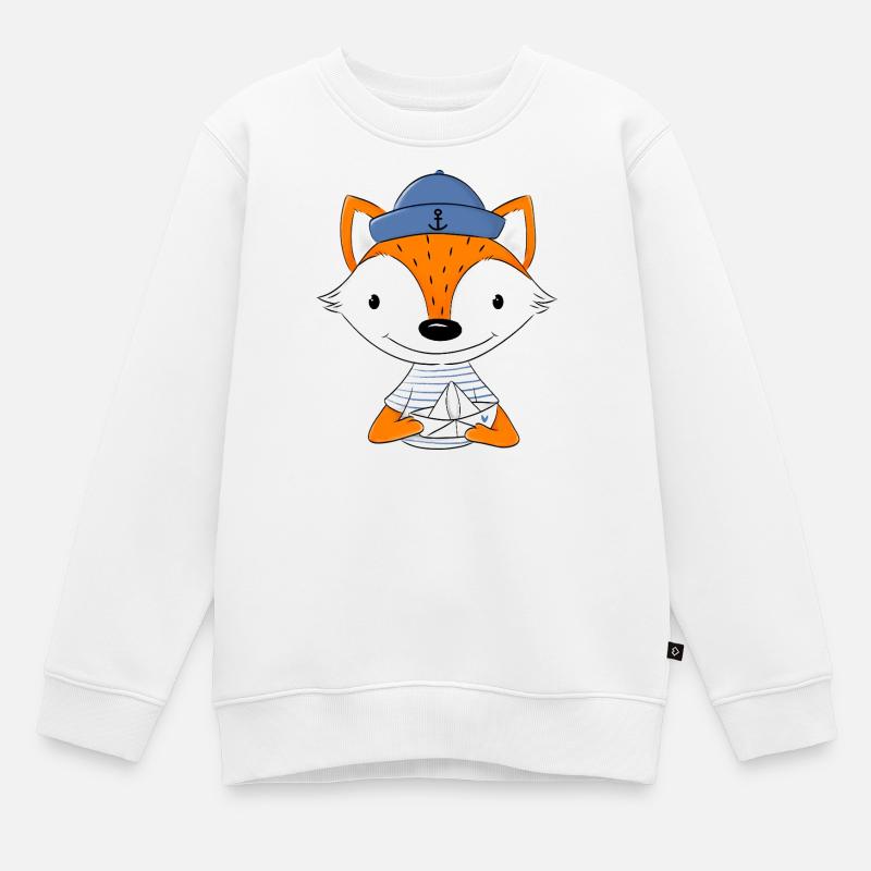 Renard marin avec bateau en papier - Sweat Premium enfant bio - blanc