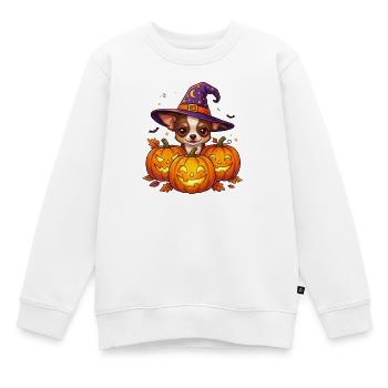 Sorcière Citrouille Chihuahua d’Halloween - Sweat Premium enfant bio - blanc - Devant - AI Model Kid Male (0cm)
