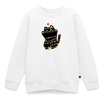 Lumières de Noël Chat - Sweat Premium enfant bio - blanc - Devant - AI Model Kid Male (0cm)