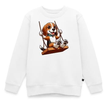 Beagle joyeux sur balançoire chien de terrain de jeu - Sweat Premium enfant bio - blanc - Devant - AI Model Kid Male (0cm)