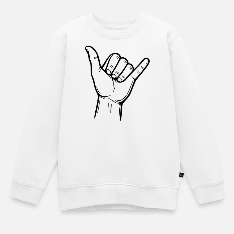 Signe de la main Shaka – Signe de surfeur - Sweat Premium enfant bio - blanc