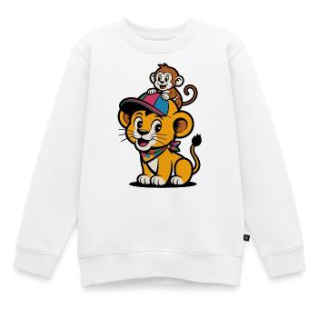 Lion et Singe mignons – Meilleurs amis - Sweat Premium enfant bio - blanc - Devant - AI Model Kid Male (0cm)