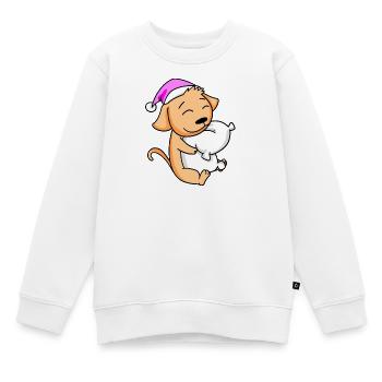 Hund mit Kissen und Schlafmütze - Kinder Premium Organic Sweatshirt - Weiß - Vorne - AI Model Kid Male (0cm)