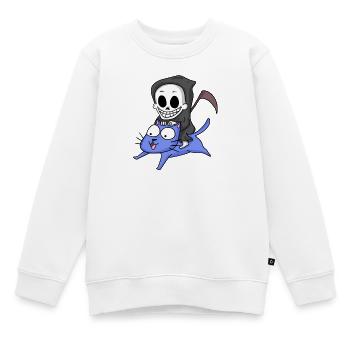 Faucheuse assise sur un chat - Sweat Premium enfant bio - blanc - Devant - AI Model Kid Male (0cm)