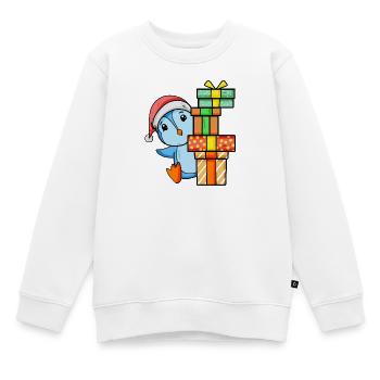 Pinguin mit Weihnachtsmütze und Weihnachtsgeschenk - Kinder Premium Organic Sweatshirt - Weiß - Vorne - AI Model Kid Male (0cm)