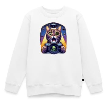 Lustige verängstigte Katze mit UFO-Alien-Angriff 3D-Effekt - Kinder Premium Organic Sweatshirt - Weiß - Vorne - AI Model Kid Male (0cm)