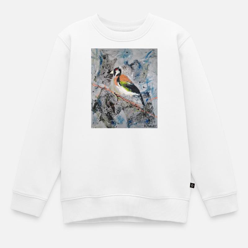 Peinture acrylique avec Stiglitz sur branche d’arbre - Sweat Premium enfant bio - blanc