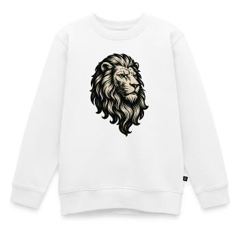 Tête de Lion Héraldique Style Linogravure Vintage - Sweat Premium enfant bio - blanc - Devant - AI Model Kid Male (0cm)
