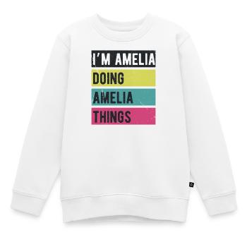 Ich bin Amelia und mache Amelia Things Retro Colors - Kinder Premium Organic Sweatshirt - Weiß - Vorne - AI Model Kid Male (0cm)