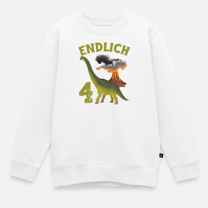 4 Jahre alt Geburtstag Junge Dino Vulkan - Kinder Premium Organic Sweatshirt - Weiß