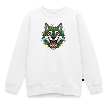 Grüner Wolf mit Farbspritzern - Kinder Premium Organic Sweatshirt - Weiß - Vorne - AI Model Kid Male (0cm)