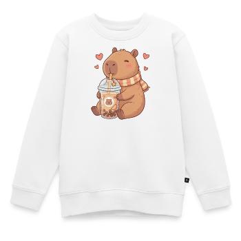 Cozy Kawaii Capybara Sips Boba Tea - Kids Premium Organic Sweatshirt - white - Front - AI Model Kid Male (0cm)