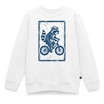 Raton laveur sur vélo en linogravure bleue - Sweat Premium enfant bio - blanc - Devant - AI Model Kid Male (0cm)