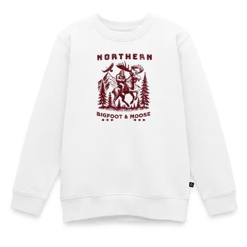 Bigfoot du Nord et orignal dans les pins - Sweat Premium enfant bio - blanc - Devant - AI Model Kid Male (0cm)