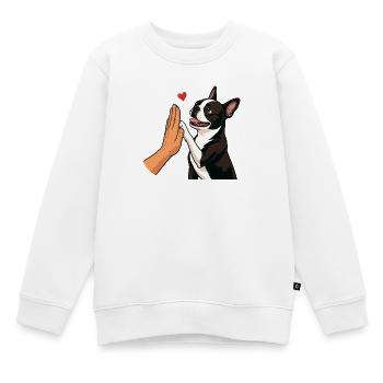 Boston Terrier High Five Hundemutter Pfotenstoß - Kinder Premium Organic Sweatshirt - Weiß - Vorne - AI Model Kid Male (0cm)