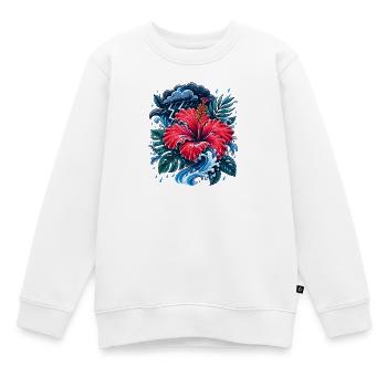 Vague d’orage d’hibiscus - Sweat Premium enfant bio - blanc - Devant - AI Model Kid Male (0cm)
