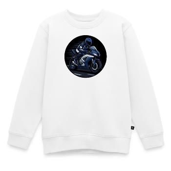 Blue racer on sport motorcycle - Kids Premium Organic Sweatshirt - white - Front - AI Model Kid Male (0cm)