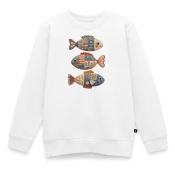 Trio de poissons au crochet patchwork - Sweat Premium enfant bio - blanc - Devant - AI Model Kid Male (0cm)