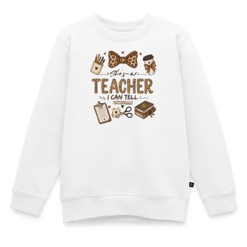 Sie ist Lehrerin, das merke ich Süßer Leopardenlehrer - Kinder Premium Organic Sweatshirt - Weiß - Vorne - AI Model Kid Male (0cm)