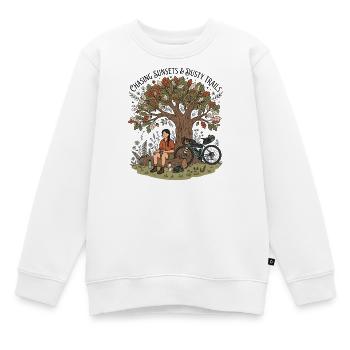 Chasing Sunsets Female Bikepacking Art - Kids Premium Organic Sweatshirt - white - Front - AI Model Kid Male (0cm)