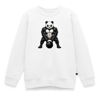 Panda Kettlebell Bodybuilder Fitness Cartoon - Kinder Premium Organic Sweatshirt - Weiß - Vorne - AI Model Kid Male (0cm)