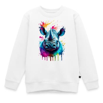 Rhinocéros coloré - Rhinocéros Rhinocéros - Sweat Premium enfant bio - blanc - Devant - AI Model Kid Male (0cm)