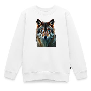 Le Regard Saphir : Portrait Intense d'un Loup - Sweat Premium enfant bio - blanc - Devant - AI Model Kid Male (0cm)