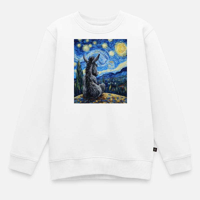 Esel Donkey Van Gogh Style Starry Night - Kinder Premium Organic Sweatshirt - Weiß