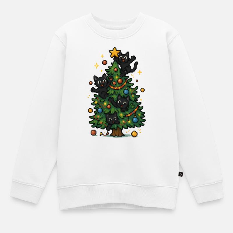 Weihnachtsbaum mit frechen Katzen - Kinder Premium Organic Sweatshirt - Weiß