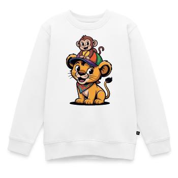 Petit Lion avec Compagnon Singe - Sweat Premium enfant bio - blanc - Devant - AI Model Kid Male (0cm)