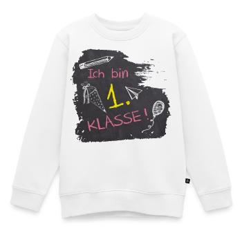 Ich bin 1. Klasse | Tafel Kreide - rosa gelb  - Kinder Premium Organic Sweatshirt - Weiß - Vorne - AI Model Kid Male (0cm)