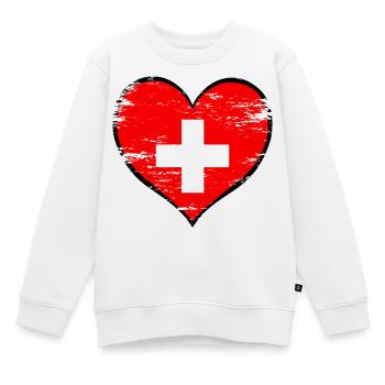 Drapeau du cœur suisse utilisé - Sweat Premium enfant bio - blanc - Devant - AI Model Kid Male (0cm)