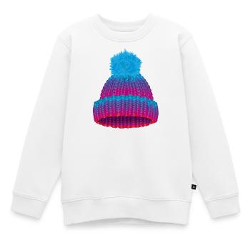 farbige Mütze in Strick Optik mit großer Bommel - Kinder Premium Organic Sweatshirt - Weiß - Vorne - AI Model Kid Male (0cm)