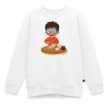 Kind Schneidet Zwieblen Smart - Kinder Premium Organic Sweatshirt - Weiß - Vorne - AI Model Kid Male (0cm)