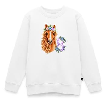 8.Geburtstag T-Shirt Pferd mit Zahl 8 - Kinder Premium Organic Sweatshirt - Weiß - Vorne - AI Model Kid Male (0cm)