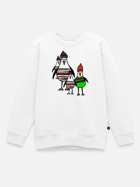 Streifige Pinguine im Winter - Kinder Premium Organic Sweatshirt - Weiß