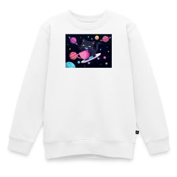 Night Galaxy Skateboard Cat - Kids Premium Organic Sweatshirt - white - Front - AI Model Kid Male (0cm)