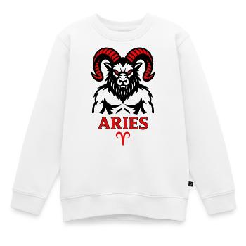 Signe du zodiaque Bélier avec symbole de cornes - Sweat Premium enfant bio - blanc - Devant - AI Model Kid Male (0cm)
