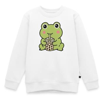 Süßer Kawaii-Frosch trinkt Bubble Tea Aufkleber - Kinder Premium Organic Sweatshirt - Weiß - Vorne - AI Model Kid Male (0cm)