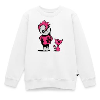 Ein kleiner Punk mit einer kleinen Katze - Kinder Premium Organic Sweatshirt - Weiß - Vorne - AI Model Kid Male (0cm)
