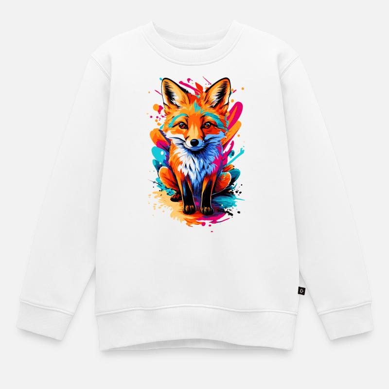Bébé renard - renard roux mignon - renard coloré - Sweat Premium enfant bio - blanc