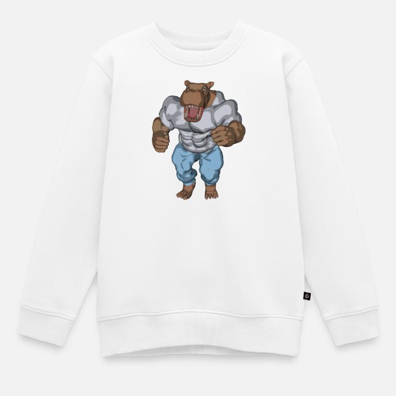 Ein anthropomophisches Nilpferd - Kinder Premium Organic Sweatshirt - Weiß