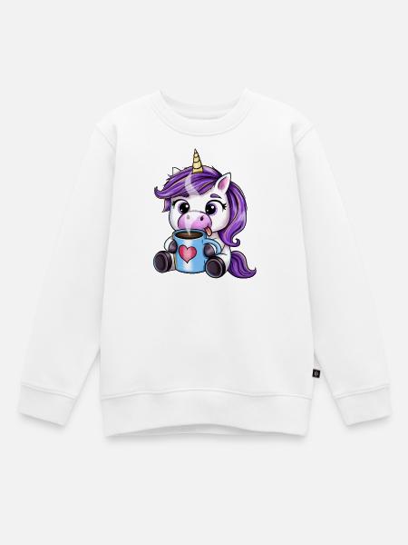 Kaffee-Einhorn Herzbecher - Kinder Premium Organic Sweatshirt - Weiß